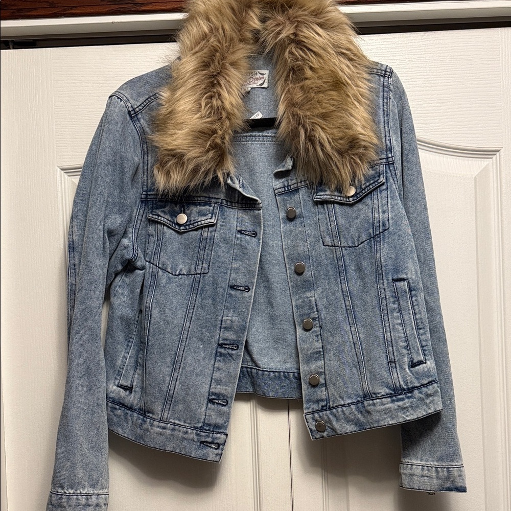 Stoosh Denim Jacket with Faux Fur Trim